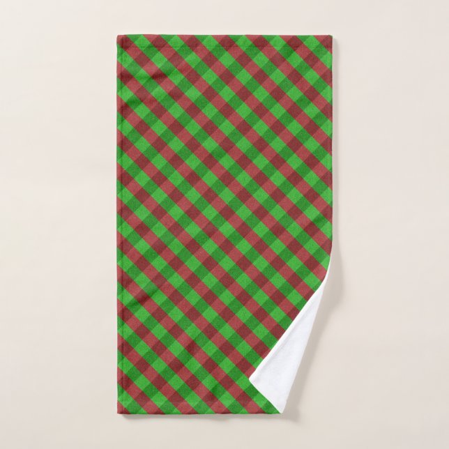 Toalha De Mão Xadrez Vermelho e Verde com Brilho (Toalha de mão)
