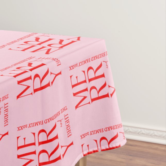 Toalha De Mesa 2025 Modern Merry and Bright Red Pink Christmas (Posição Original)