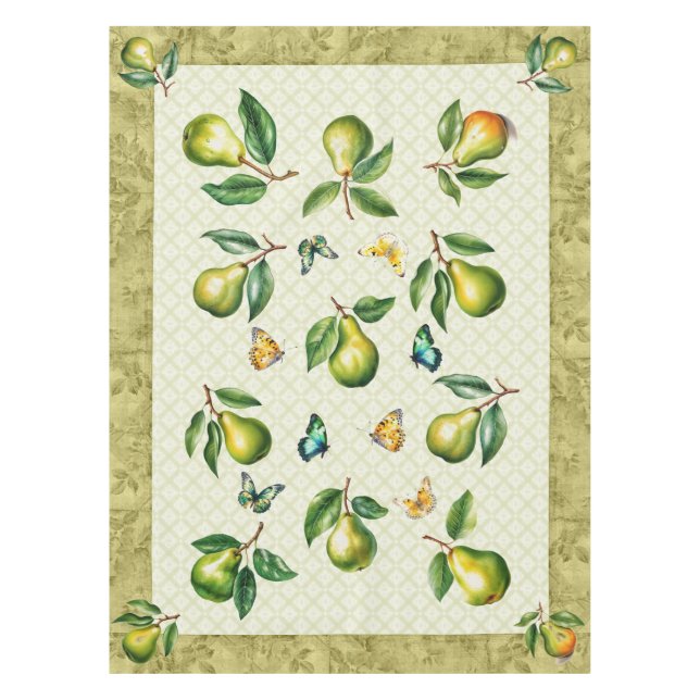 Toalha De Mesa 52"x70" Green Pear and Butterfly Summer (Frente)