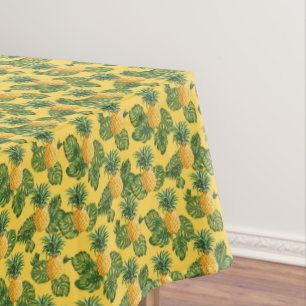 Toalha De Mesa Abacaxis & folhas tropicais no ouro