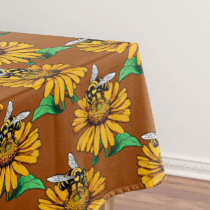 Toalha De Mesa Abeelha no Design de Padrão de Flor de Girassol Ma