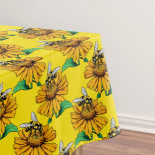 Toalha De Mesa Abeha no Design de Padrão de Flor de Girassol Amar