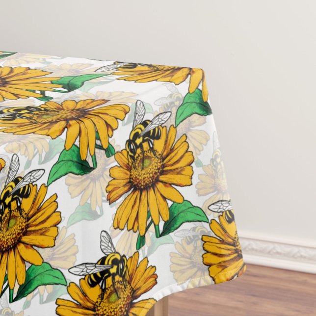 Toalha De Mesa Abelha na Design de padrão de flores de girassol (Criador carregado)