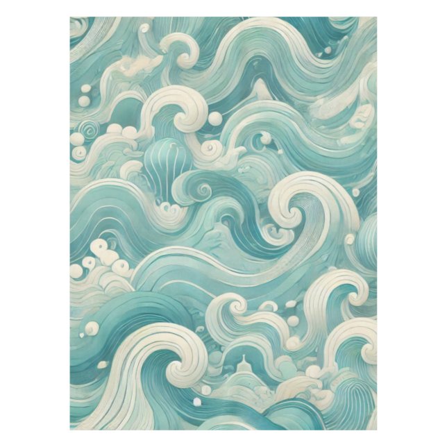 Toalha De Mesa Abstrato Aqua Blue & White Wave - Arte Fluida Mode (Frente)