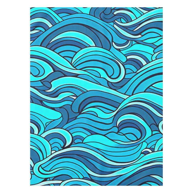 Toalha De Mesa Abstrato Azul Turquesa Ondas de Água do Oceano | (Frente)
