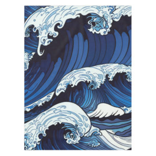 Toalha De Mesa Abstrato Blue Ocean Ondas Japonês Estilo Trabalho