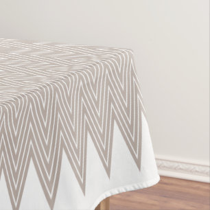 Toalha De Mesa Abstrato Geométrico em Taupe e Branco Moderno