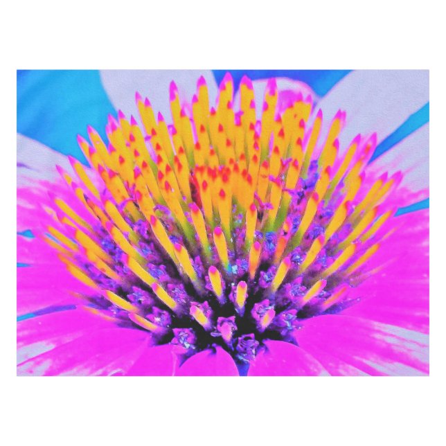 Toalha De Mesa Abstrato Macro Rosa Quente e Amarelo Coneflower (Frente (Horizontal))