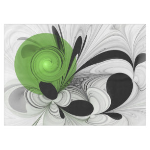 Toalha De Mesa Abstrato preto e branco com arte frontal verde