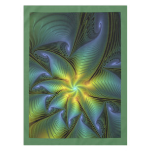 Toalha De Mesa Abstrato Star, Ouro Verde brilhante Arte Fractal