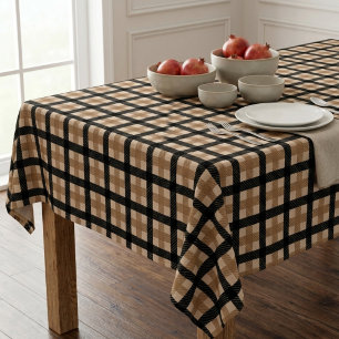 Toalha De Mesa Academia Escura Xadrez Preto e Camelo