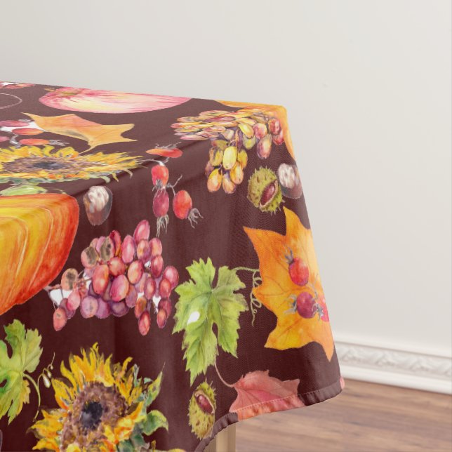 Toalha De Mesa Ação de Graças Autumn Pumpkins Sunflower em Burgun (Posição Original)