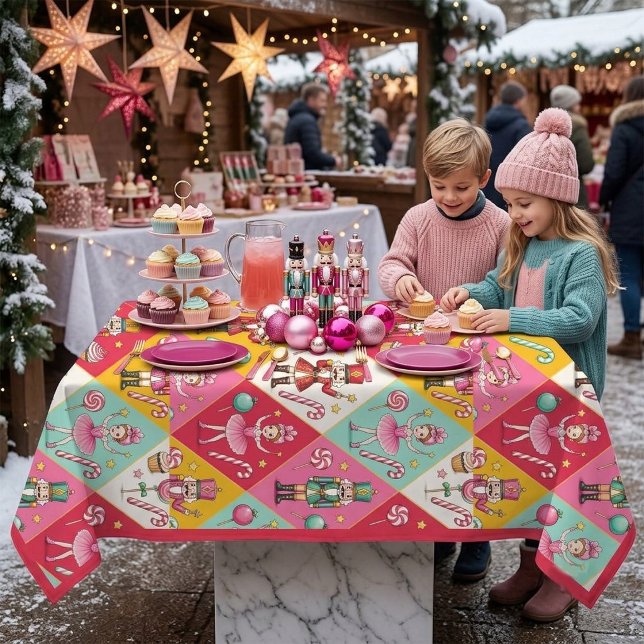 Toalha De Mesa Acréscimo de Rosa e Fada do Açúcar Candyland (Blush Pink Nutcracker & Sugar Plum Fairy Candyland Tablecloth)