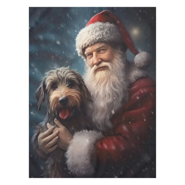 Toalha De Mesa Airedale com Papai Noel Natal Festivo (Frente)