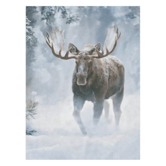 Toalha De Mesa Alce Macho Caminhando pela Neve Boreal