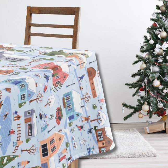 Toalha De Mesa Aldeia de Natal Whimsical Nordic Hygge Pastel (Whimsical Scandi Christmas village Pattern Table Cloth)