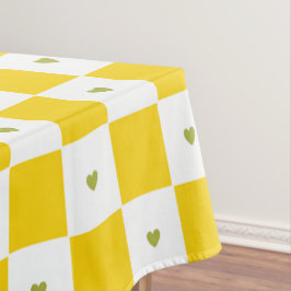 Toalha De Mesa Amarelo Verificado com Tablecloth de Coração Verde