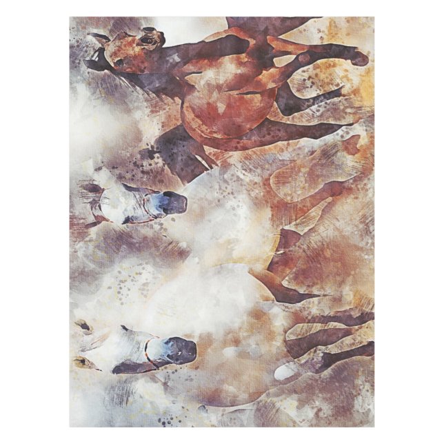 Toalha De Mesa Amazing white and bay horses in a gallop (Frente)