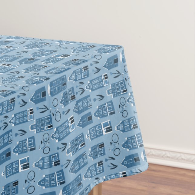 Toalha De Mesa Amesterdã - Holandeses Bikes Tulips Quirky Blue (Posição Original)