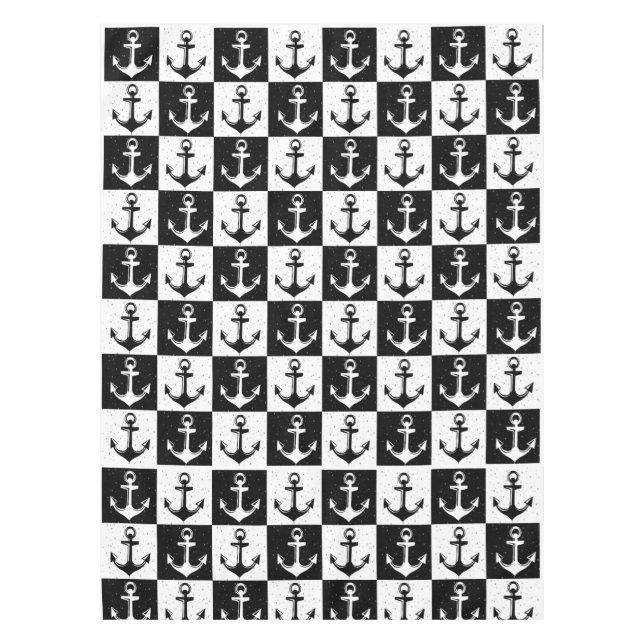 Toalha De Mesa Âncora de verificação em preto-e-branco (Frente)