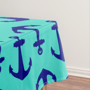 Toalha De Mesa Âncora Marinho Azul Em Decoração Costeira Turqu