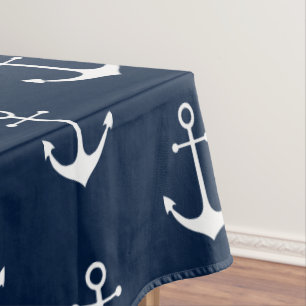 Toalha De Mesa Ângulo náutico, marinho azul-escuro, padrão branco