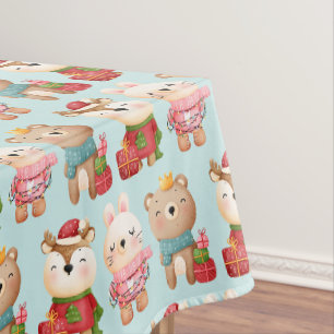 Toalha De Mesa Animais de Natal em Padrão de Festas Festivas