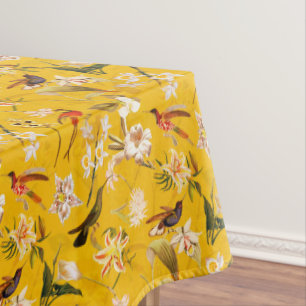 Toalha De Mesa Anticorpo da selva de aves tropicais amarelo