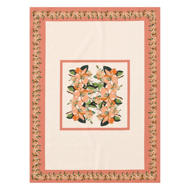 Toalha de mesa Apricot Azalea on Cream 52" x 70" (Frente)