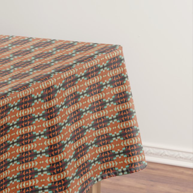 Toalha De Mesa Aqua Teal Green Orange Taupe Beige Arte Tribal (Posição Original)