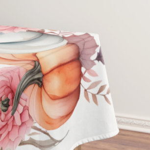 Toalha De Mesa Aquarela Abóboras Rosa Suave Design de Ação de Gra
