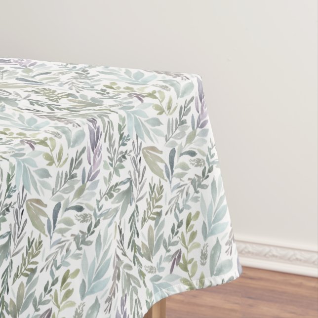 Toalha De Mesa Aquarela Botânica Verde Azul (Posição Original)
