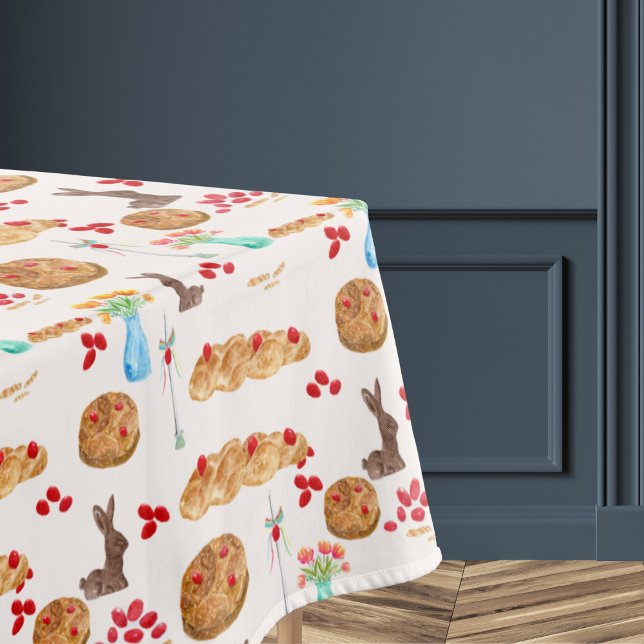 Toalha De Mesa Aquarela Comida Grega de Páscoa e Ovos Vermelhos (Criador carregado)