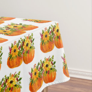 Toalha De Mesa Aquarela Girassóis Ação de Graças Pumpkins Cai