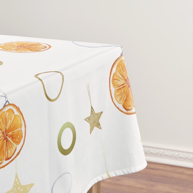 Toalha De Mesa Aquarela Laranjas e Estrelas em Bege (Posição Original)