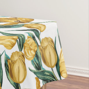 Toalha De Mesa Aquarela Tulipas Amarelas de Verão Vintage Páscoa