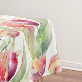 Toalha De Mesa Aquarela Tulipas Vermelhas Antigas Prado Páscoa