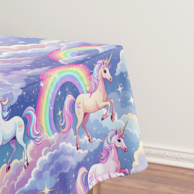 Toalha De Mesa Arco-íris cintilante e unicórnios nas nuvens (Posição Original)