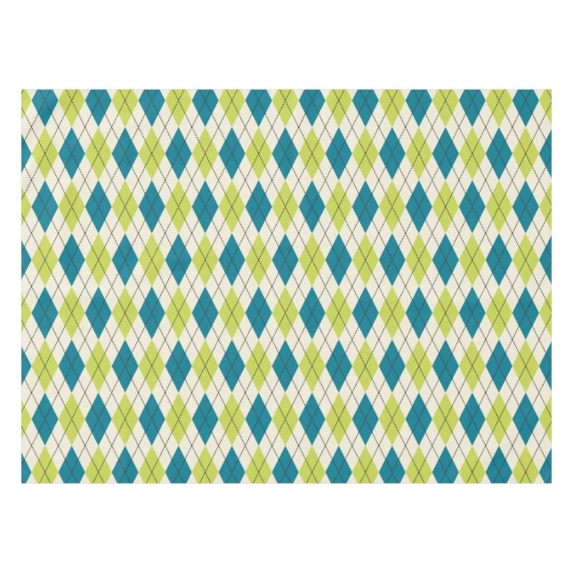 Toalha De Mesa Argyle azul e verde (Frente (Horizontal))