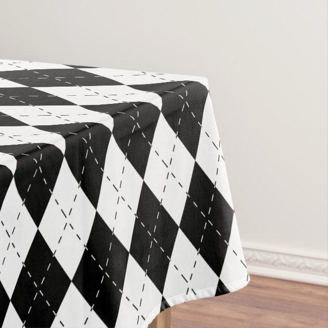 Toalha De Mesa Argyle preto e branco (Posição Original)