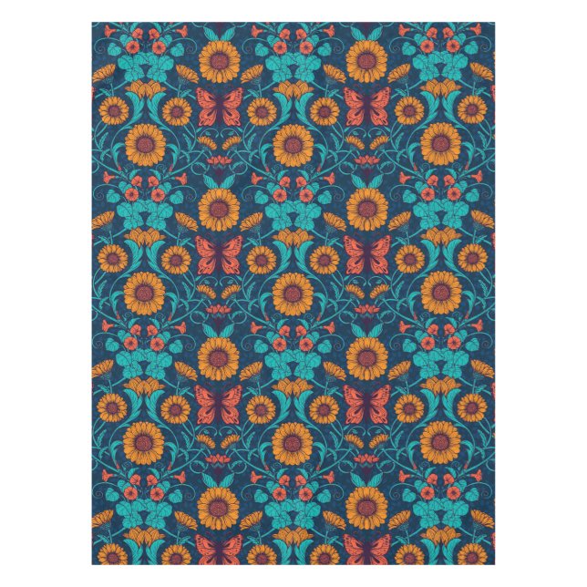 Toalha De Mesa Art Nouveau daisie em azul e amarelo (Frente)