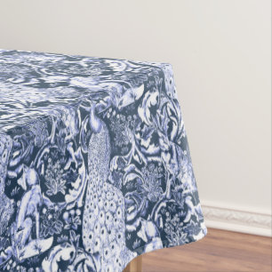 Toalha De Mesa Art Nouveau Peacock Impressão, Marinho e Branco