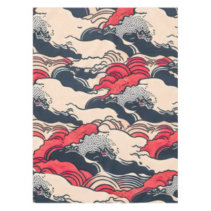 Toalha De Mesa Arte Abstrata de Ondas do Oceano em Estilo Japonês