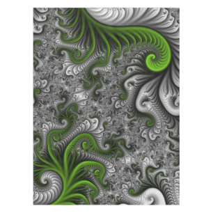 Toalha De Mesa Arte abstrata do Fractal do verde e das cinzas do