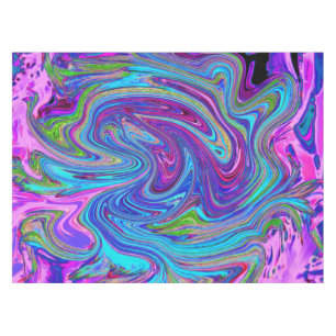 Toalha De Mesa Arte Abstrata Retro Groovy Azul, Rosa e Roxo