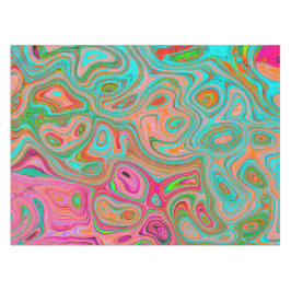 Toalha De Mesa Arte abstrata retrô trippy laranja e aqua groovy