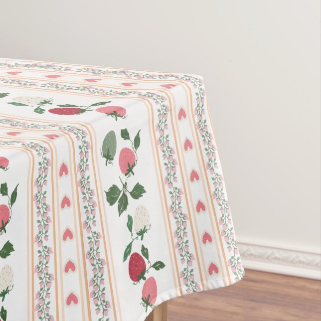 Toalha De Mesa Arte botânica retrô fofa padrão morango (Posição Original)