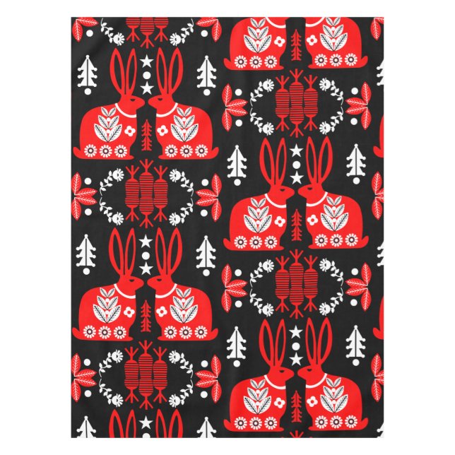 Toalha De Mesa Arte Foliar Nórdica Escandinava do Coelho (Frente)