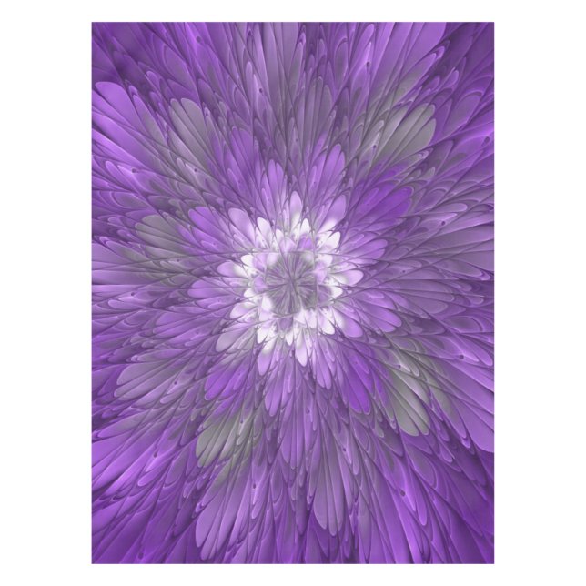 Toalha De Mesa Arte fractal abstrata de flor roxa psicodélica (Frente)