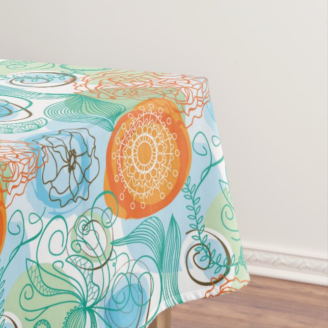 Toalha De Mesa Arte Moderna de Laranja e Verde Água (Posição Original)